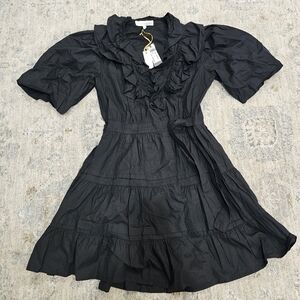 House Of Harlow Black Dress, Puff Sleeves, New, Size S, Side Tie On Waist
